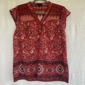Women's Red Floral Lace Top